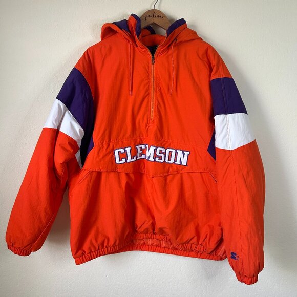 Starter Jacket Mens Large Orange Purple Clemson Tigers Vintage Puffer L